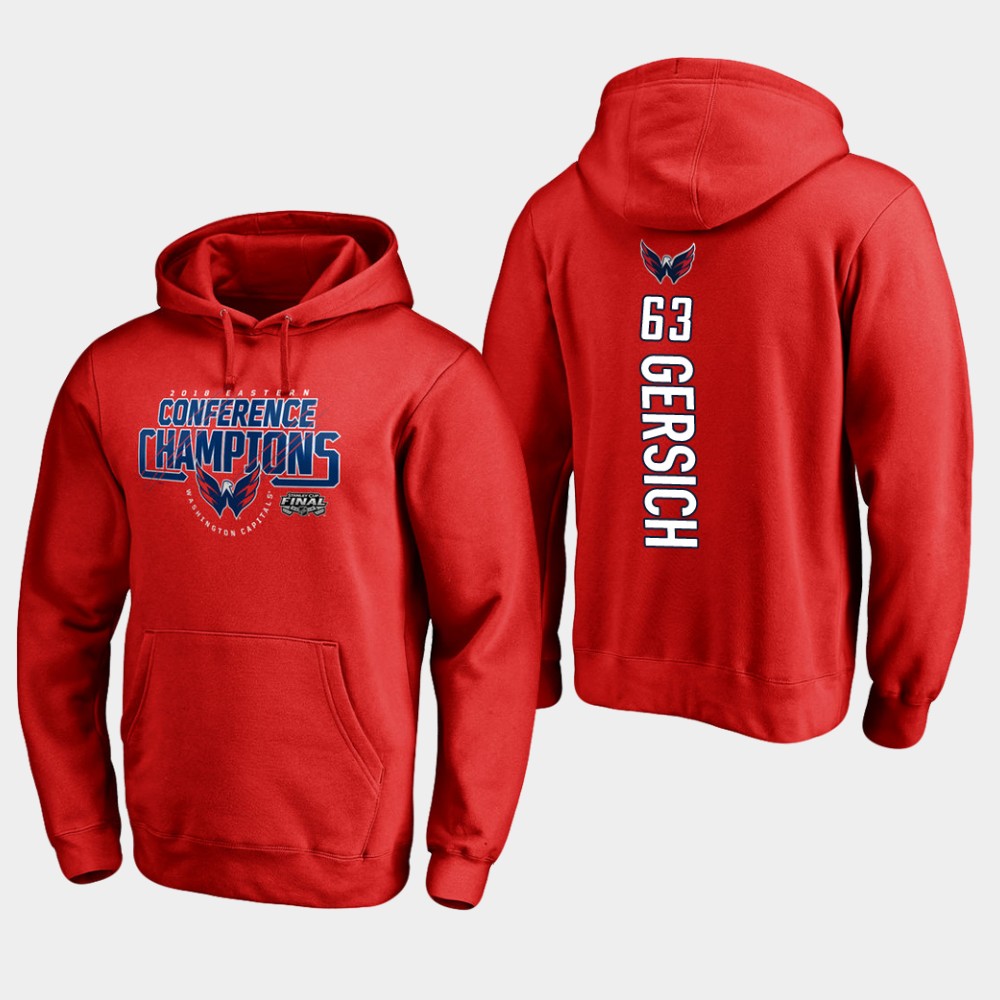 NHL Men Washington capitals #63 shane gersich 2018 eastern conference champions interference red hoodie->washington capitals->NHL Jersey